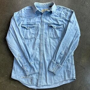 Vintage Denim Bit & Bridle Pearl Snap Size Large Button Down